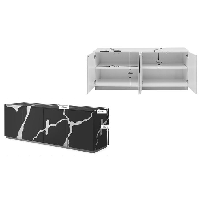 Sideboard Cracked Black Gold 165x80cm