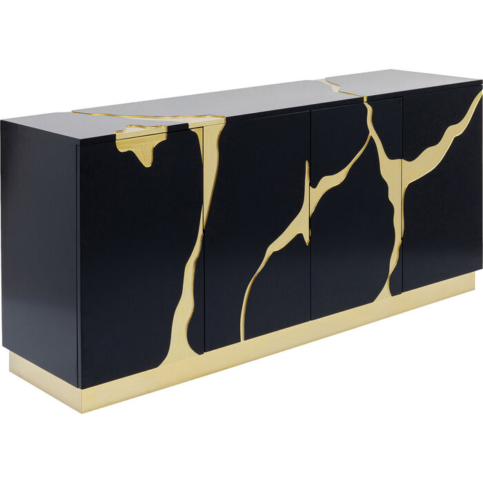 Sideboard Cracked Schwarz Gold 165x80cm