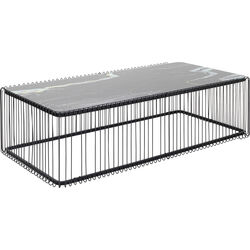 Coffee Table Wire Glass Marble Black 145x70cm