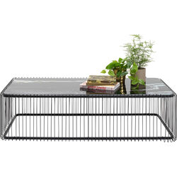 Coffee Table Wire Glass Marble Black 145x70cm