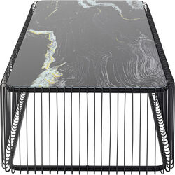 Coffee Table Wire Glass Marble Black 145x70cm