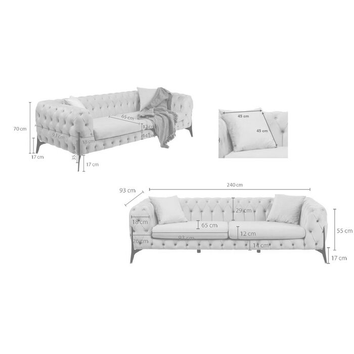 Sofa Bellissima 3-Sitzer Velvet Grün 240cm