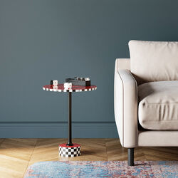 86730 - Side Table Domero Checkers Red Ø40cm