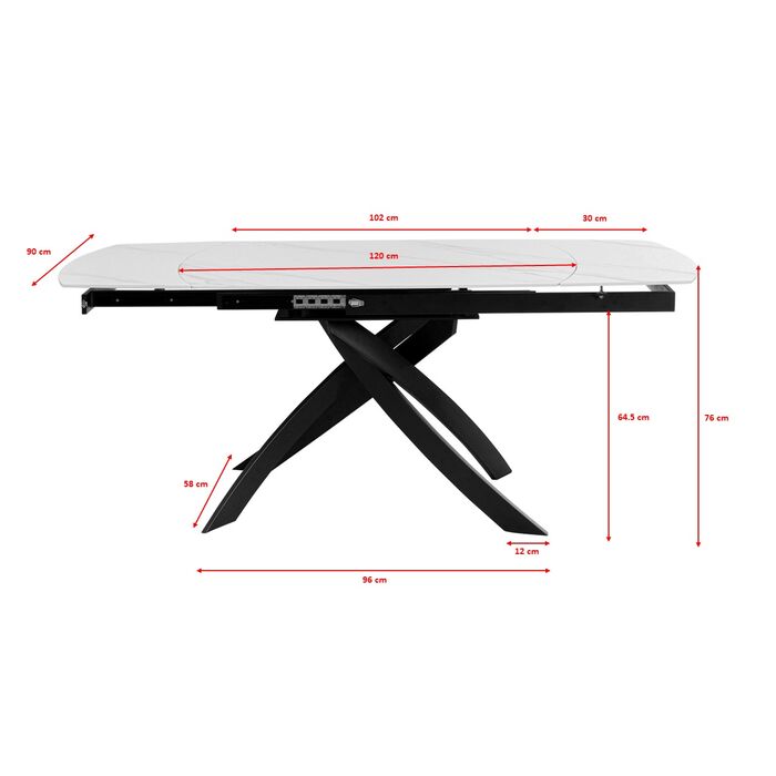 Ausziehtisch Twist Schwarz 120(30+30)x90cm