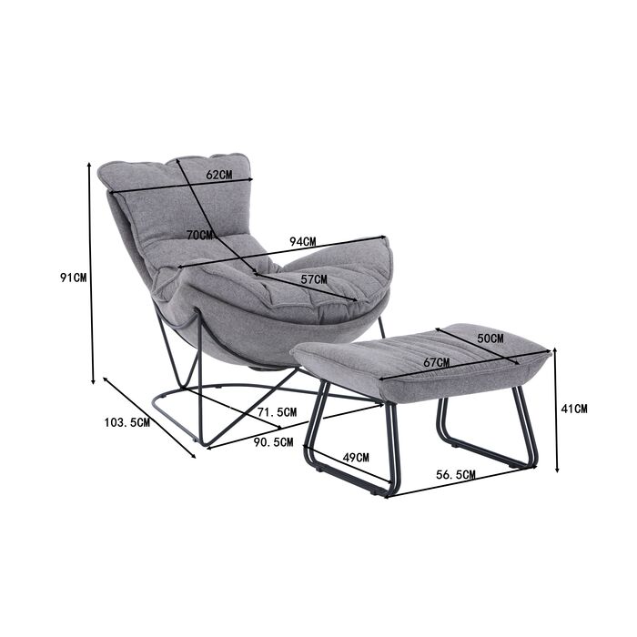 Sessel mit Hocker Snuggle Grau (2/tlg)