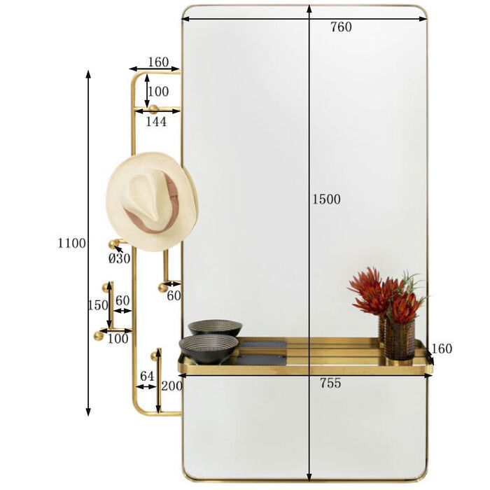 Appendiabiti da parete Tristan Miroir 150x76cm
