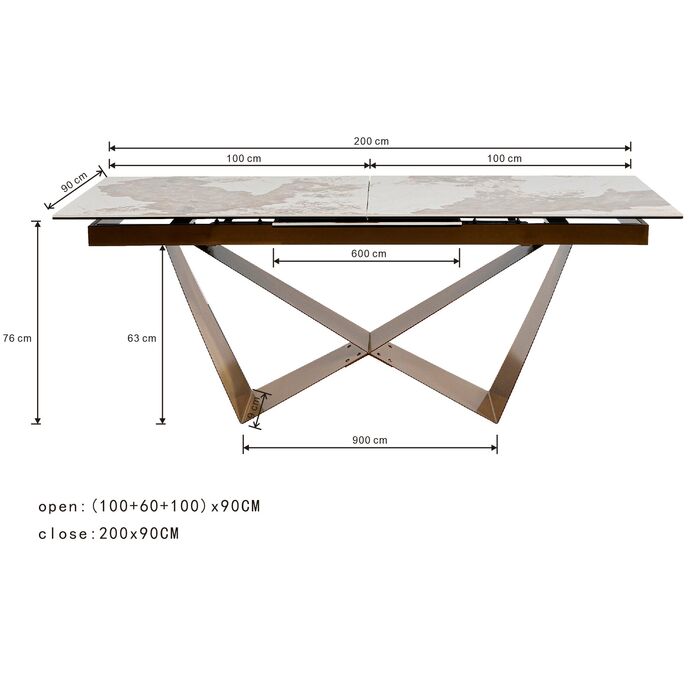 Ausziehtisch Connesso Brass 200(+60)x90cm