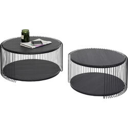 Coffee Table Wire Double Black Wood (2/Set)